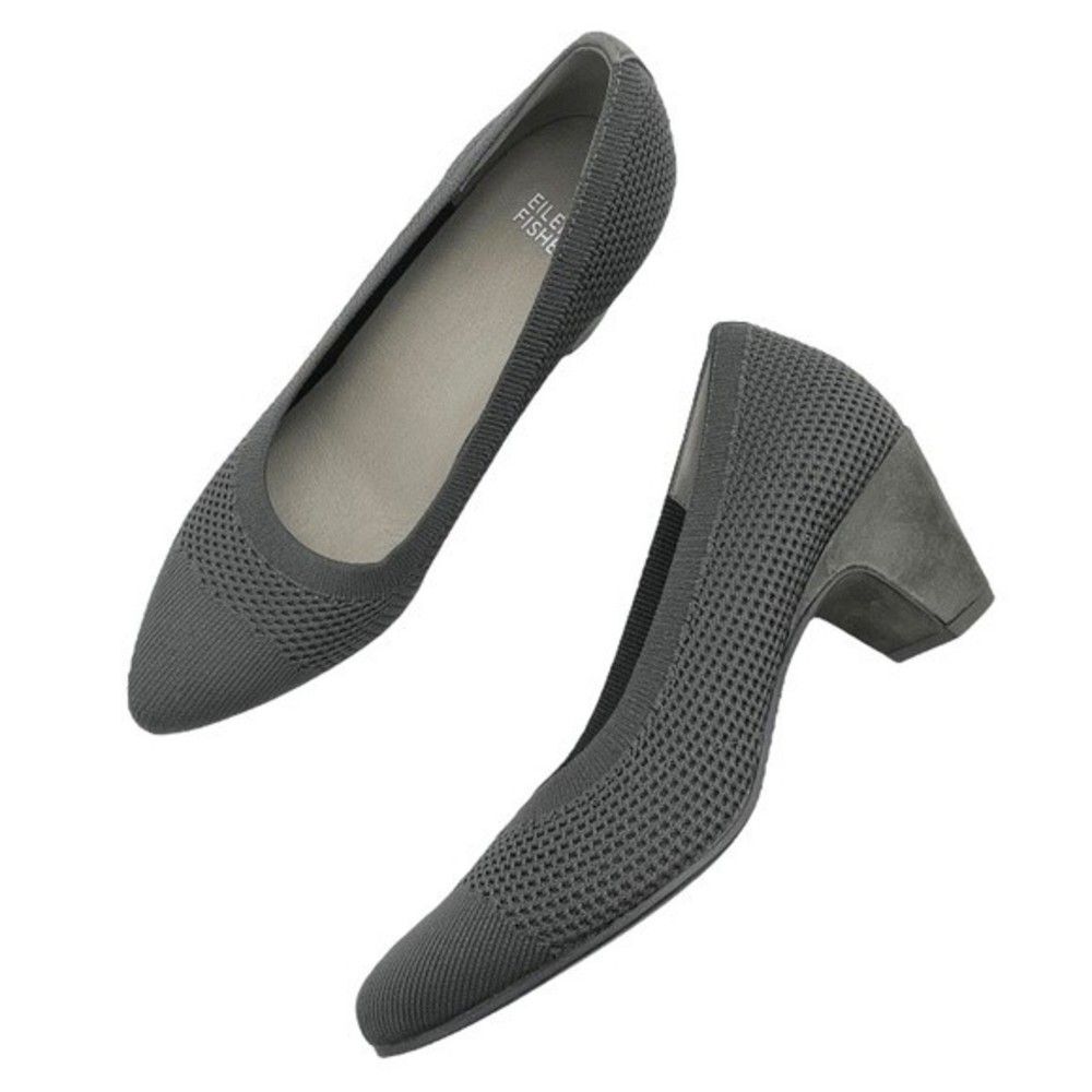 Eileen Fisher Shoes Kiss Knit Sock Pump Suede Heel Charcoal Gray Womens Size 8.5